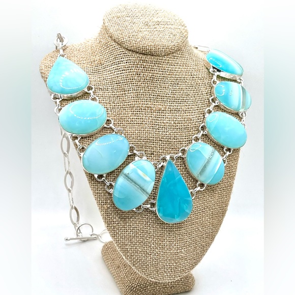 Light Blue Botswana Agate Statement Necklace - Picture 3 of 10